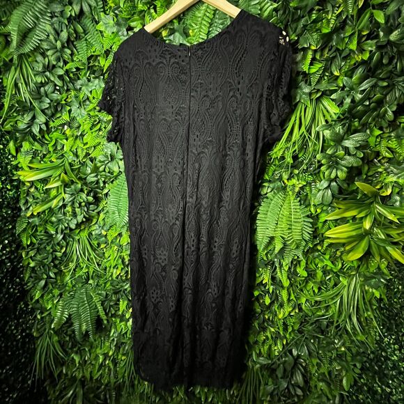 Women Dress Medium Black Short Sleeve Sheath Lace all Over Lined Nina Piu 0557 - Picture 9 of 9